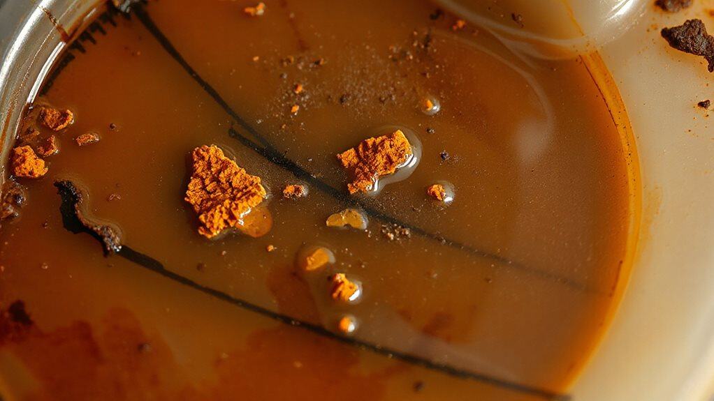 rust colored coolant from corroded metal parts