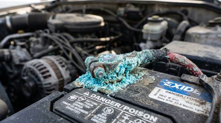 blue residue on car battery