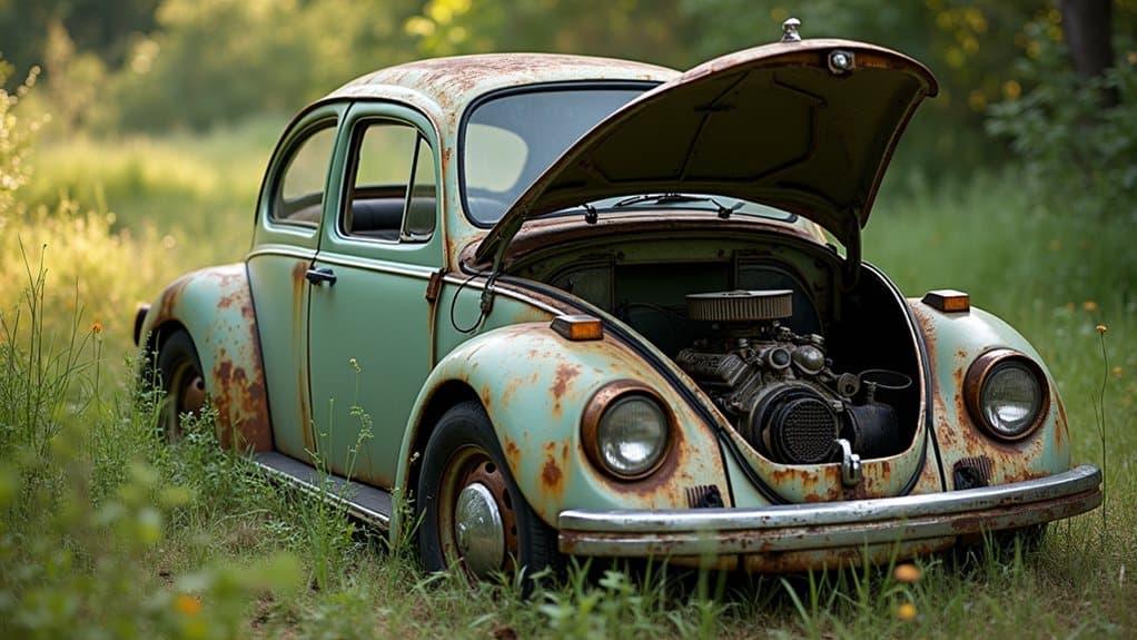 vintage beetle rust and wiring