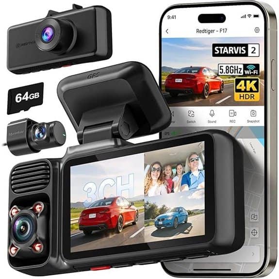 REDTIGER F17 4K 3CH Dash Cam with GPS & Night Vision