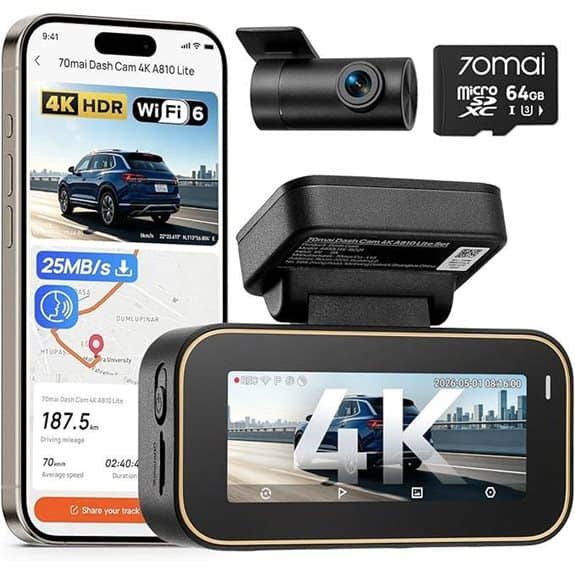 70mai A810 Lite 4K Dash Cam with GPS and Night Vision