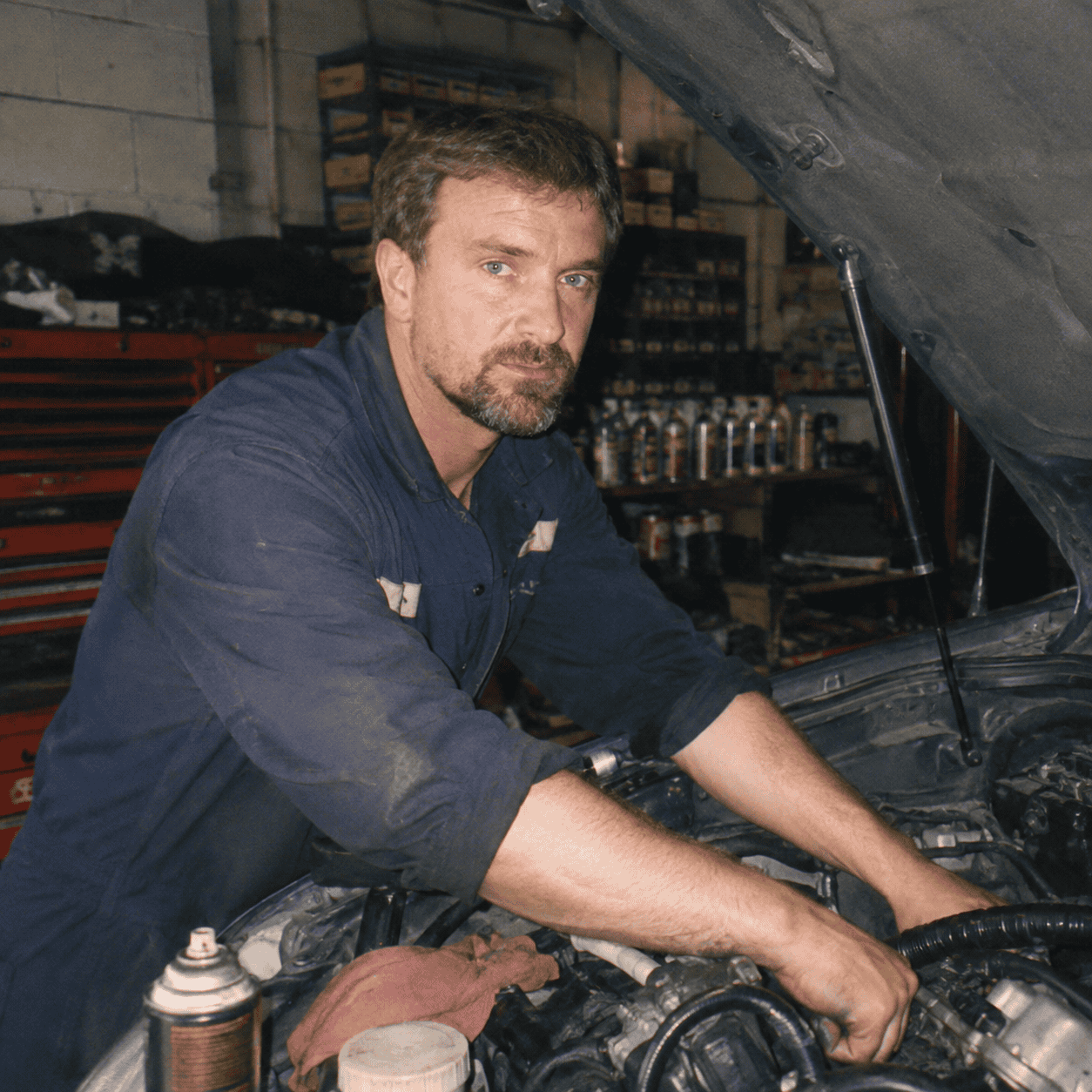 Michael Seeley working in his automotive workshop in 2006